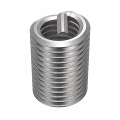 18-8 stainless steel helical insert for repairing or reinforcing threads in metal components. Free-running, tanged design with 1/4"-28 fine thread. Plain finish. Pack of 100.