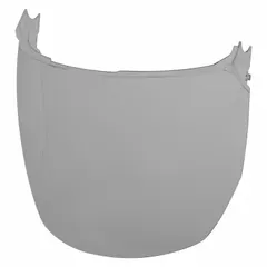 Gray polycarbonate replacement visors for face shields, sold in a 5-pack. Each visor measures 9 inches in height and is reusable. Suitable for general industrial applications requiring impact and splash protection.