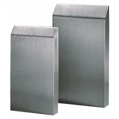This hose-proof hood is a carbon steel electrical enclosure accessory with a powder-coated finish. It is designed to protect enclosure openings from water and debris in environments requiring frequent washdowns, such as food processing facilities.