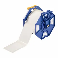 Acrylic label roll with aggressive permanent adhesive and inkjet print-receptive surface. Precut to 3 11/32 x 2 11/64 in. Compatible with J7300 printer series. Used for industrial labeling and identification.