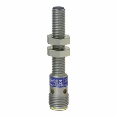 Shielded inductive cylindrical proximity sensor with built-in connector and 3 wires. Operates on 12-24V DC supply voltage. Detects metallic objects without contact for position sensing, part detection, and machine control in industrial automation.