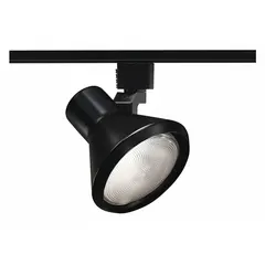 Incandescent flared track head with a black housing. Rated 120 W, 6 in diameter, 5 7/8 in length. Suitable for accent or directional lighting in commercial or residential spaces.