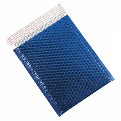 Blue bubble mailers with a 9-inch usable width and 11 1/2-inch usable length. Each mailer has a 9-inch outside width and includes a tear strip for easy opening. Sold in packs of 100. Suitable for shipping small, fragile items.