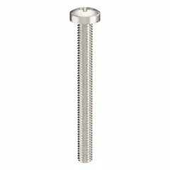 Pan head machine screws with M4x0.70 thread, 40 mm length, 18-8 stainless steel, plain finish, and Phillips drive (#2 size). Supplied in a 50-piece pack. Used for fastening components into tapped holes or with nuts in industrial assembly and maintenance, such as electrical enclosures, machinery guards, and instrumentation panels.