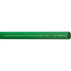 This CONTINENTAL Grade R single-line bulk welding hose is designed for oxygen service in oxy-fuel cutting, brazing, and heating applications. It has a 1/2 in inside diameter, 500 ft length, green color, and a 200 psi working pressure rating.