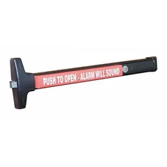 Rim-type exit device with touchbar style for doors up to 36 inches wide. Black finish. ADA compliant. Suitable for emergency egress in commercial and industrial applications.