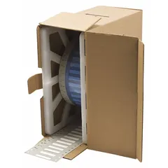 Polyolefin sleeve label roll with white matte finish. Each label measures 3/16 in x 1 1/2 in and fits wire gauges 10 AWG to 20 AWG. Compatible with the i7100 printer series. Used for wire and cable identification in industrial control panels and electrical equipment.
