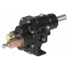 This pedestal-mount rotary gear pump features a cast iron body and 3/4" FNPT ports. It delivers a flow capacity of 10.7 gpm and includes a built-in relief valve. Suitable for transferring lubricants, coolants, or hydraulic oils in industrial fluid handling systems.