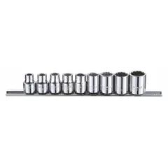 This 9-piece socket set includes standard 12-point SAE sockets ranging from 1/4 in to 5/8 in with a 3/8 in drive. The set is tether ready for drop prevention. Suitable for tightening and loosening fasteners in automotive repair, machinery maintenance, and general industrial assembly.