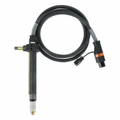 Machine-type plasma torch for automated cutting systems. Features a 10-foot cable length and rear connection type ATC. Suitable for mechanized plasma cutting of conductive metals in industrial fabrication and manufacturing environments.
