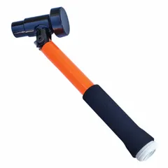 This stake striker, puller, and holder is used in concrete forming and flatwork to drive, align, and remove steel stakes. It features a 3-inch head length and a 3.5-inch head width. The tool aids in securing formwork edges, setting grade pins, and adjusting stake positions during slab pours and curb work.