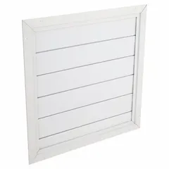 Horizontal-mount backdraft damper with single-panel aluminum construction. Measures 26 inches high, 26 inches wide, and 1 5/8 inches deep. Designed for horizontal airflow at a maximum velocity of 2000 fpm. Used in ceiling or roof-mount ventilation systems to prevent reverse airflow when the fan is off.