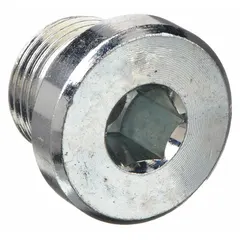 Carbon steel plug with 16 mm metric threaded connection rated for extreme-pressure hydraulic systems up to 630 bar. Seals ports in pipe fittings for industrial machinery, mobile equipment, and hydraulic power units requiring leak-proof threaded connections.