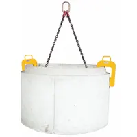 Two-leg lifting device for handling manhole housings and covers. Working load limit of 10,000 lb. Used in utility, municipal, and construction applications for lifting and positioning heavy manhole components during installation or maintenance