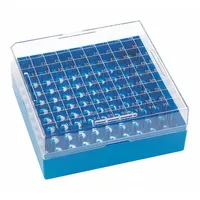 This WHEATON freezer box is made of resin, designed for organizing and protecting samples in laboratory or industrial freezer environments. It measures 130 mm in overall length and 130 mm in overall width, offering a compact footprint for efficient storage of vials, tubes, or cryogenic specimens