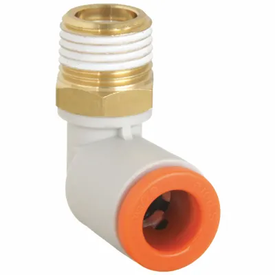 SMC KQ2L05-01AS Push-to-Connect x BSPT Elbow Fitting, Brass, White, 1/8" Thread - Polybutylene & Brass Tube Fittings