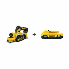 This cordless hand planer operates on a 20V MAX* battery system and includes a 2.0 Ah battery. It features a 3 1/4 in blade width and a 1/16 in cutting depth. Suitable for smoothing and dimensioning wood surfaces in carpentry, framing, and renovation tasks.