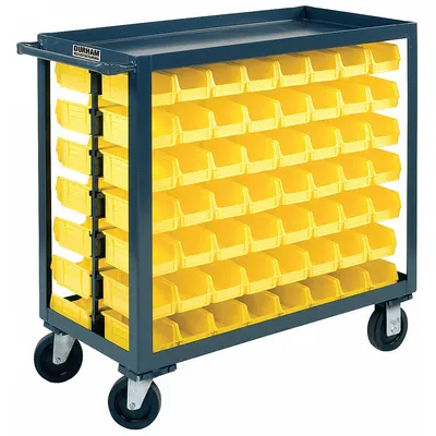 DURHAM MFG Bin Cart: 1,200 lb, 112 Bins/Tubs, 2 Shelves, Gray - Steel Bin Carts with Lipped Shelves