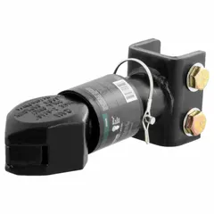 This CURT channel mount coupler is a V-type steel unit with a 12,500 lb gross towing weight capacity. It features a powder-coated, corrosion-resistant finish. Used to connect a trailer tongue to a tow vehicle's hitch ball in heavy-duty towing applications.