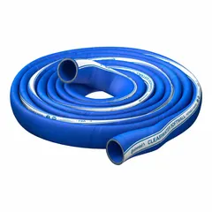 This polyethylene bulk potable water discharge hose features a smooth EPDM cover and synthetic spiral-piled fabric reinforcement. It has a 4-inch inside diameter, 100-foot length, 150 psi pressure rating, and operates from -40° to 212°F. Suitable for bulk water transfer in applications requiring maintained water quality.