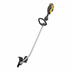 Battery-powered lawn edger with a curved shaft and brushless motor, powered by a 60V 12.0 Ah battery. Provides a 7 1/2 in cutting depth for trimming grass along sidewalks, driveways, and garden beds. Non-interchangeable head; not capable of gas operation.