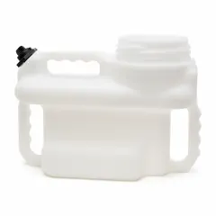 Clear plastic oil storage container with 1 gallon fluid capacity and 10 inch height. Designed for storing and dispensing lubricants, cutting oils, and other industrial fluids. Transparent body enables visual level monitoring. Suitable for use in machine shops, manufacturing lines, and maintenance facilities.