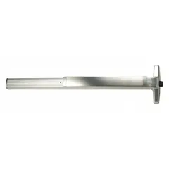 Surface vertical rod exit device with a rim-type touchbar, finished in chrome. Designed for doors up to 4 ft wide, it provides push-bar operation for commercial egress applications.