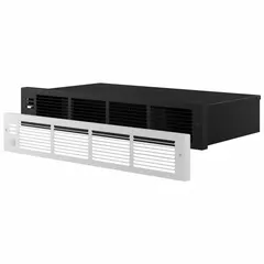 This kickspace electric heater delivers 1800 W of heating output at 120/240V AC. It includes a built-in thermostat and features a black/white grille. Rough-in dimensions are 20-1/8 in x 3-1/2 in x 10-1/2 in, allowing installation in confined spaces such as under cabinets, vanities, or staircases.