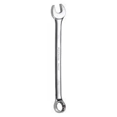 This metric combination wrench features a 12-point box end and an open end, with a 17 mm head size and an overall length of 8 7/8 in. The offset design improves access to fasteners in confined spaces. The chrome finish provides corrosion resistance. Suitable for tightening or loosening metric fasteners in automotive, machinery, and industrial maintenance applications.