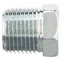 Carbon steel hydraulic hose plug with 3/8 in fitting size and 3/8-18 NPTF thread. Rated for 8000 psi maximum working pressure at 70°F. Used to seal open ports on hydraulic systems, preventing fluid leaks and contamination in industrial machinery, mobile equipment, and hydraulic power units.