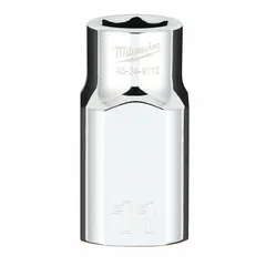 This 1/2 in drive, 11 mm socket features a 6-point, standard profile and a chrome finish. Designed for anti-roll use, it provides secure engagement on metric fasteners. Suitable for automotive, industrial, and general assembly applications.
