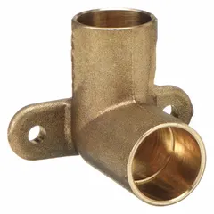 This low-lead cast copper drop ear elbow features a cup end for sweat (solder) connection and a male threaded (FTG) end. The drop ear flange allows secure wall mounting. It is used in potable-water systems to connect copper tube to threaded fittings, such as for shower arms or faucet risers.