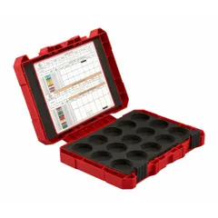 This crimping die holder is designed to store and transport Milwaukee U Style Dies. The case keeps dies organized and protected, facilitating easy access and secure carrying to job sites for crimping applications.