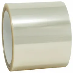 Transparent acrylic polyester film tape with silver-based antimicrobial additive. 2 mil thickness, 3 inch width, 20 yard length. Used to inhibit microbial growth on surfaces in industrial environments such as medical device assembly, cleanrooms, and equipment labeling.