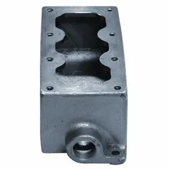 Aluminum dead-end electrical box for three devices in hazardous locations. Features a 1-inch hub and 9 3/16-inch overall height. Suitable for mounting wiring devices in areas where flammable gases or dusts may be present.