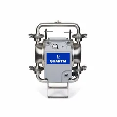 This GRACO electric diaphragm pump features a stainless steel body with 32 Ra surface roughness, 316 SS seat, PTFE check valves, and PTFE diaphragm with EPDM backing. It operates on 200-240V AC three-phase power, has a 1-inch port, and delivers up to 29 ft head. Suitable for sanitary fluid transfer in food, dairy, beverage, and pharmaceutical applications.