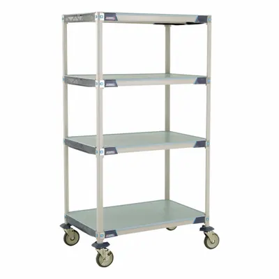 METRO Utility Cart: 38 in x 26 in, 67 in Overall Ht, 4 Shelves - Harsh-Environment Antimicrobial Mobile Plastic Shelving