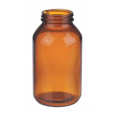 WHEATON Bottle: 500 mL, Closure Material: No Closure – Closure Liner Material: No Closure Cap - Amber Wide Mouth Glass Lab Bottles