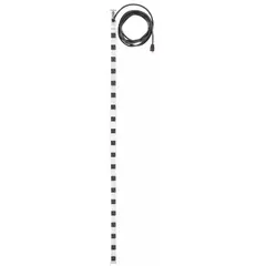 This industrial power strip provides 20 outlets for distributing power to multiple devices. It features a 15 ft cord with a 5-15P plug, rated at 15 A, and is UL 1363 listed. The gray unit has a 1 1/2 in width and is designed for clip mounting, suitable for use in server racks, workbenches, or industrial environments.