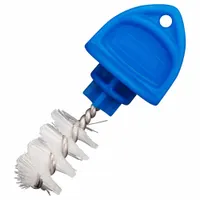 Plastic bottle stopper in blue/white color. Designed for use with beer taps to seal and maintain cleanliness in beverage dispensing systems