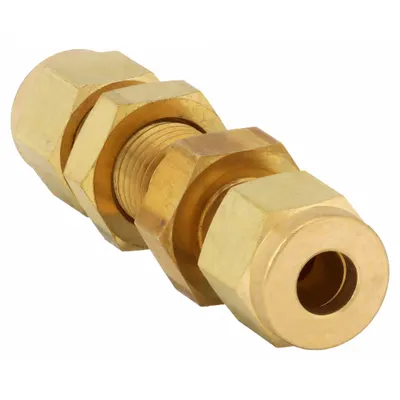 PARKER Compression Fitting Union: 3/8 in OD x 3/8 in OD Size, Compression x Compression - Single-Ferrule Brass Compression Fittings