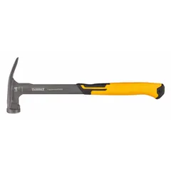 Steel straight-claw hammer with a 14 oz head and 16 in overall length. Features a textured grip, steel handle, and milled face for reduced slipping. Includes a magnetic nail starter for one-handed nail placement. Suitable for driving and pulling nails in framing, carpentry, and general construction.