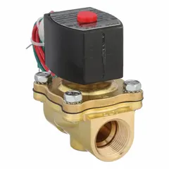 This REDHAT solenoid valve is a 2-way, 2-position normally closed type designed for high-flow applications. It features a 3/4 inch pipe size, operates on 110V AC, and includes a watertight coil enclosure. Suitable for on/off control of water, air, and light oil in industrial fluid systems.