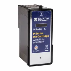Black ink cartridge for use with the Brady J7300 printer series. Produces black text and barcodes on labels and tags for industrial identification applications.