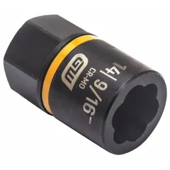 This 3/8" drive bolt extraction impact socket is designed for removing damaged or rounded-off bolts and nuts. The 7-point configuration grips fastener heads securely, reducing slippage. Suitable for automotive repair and general maintenance tasks. Black oxide finish. Not tether capable.