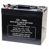 APPROVED VENDOR Sealed Lead Acid Battery: 12V DC, 75 Ah Capacity, 8.27 in Ht, 6.61 in Wd, Deep Cycle