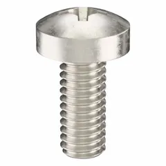 Pan head machine screws with M2.5x0.45 thread, 6 mm length, made from 18-8 stainless steel with plain finish. Phillips drive, #1 drive size. Sold in packs of 100. Used in industrial assembly for fastening components in electronics, machinery, and enclosures.