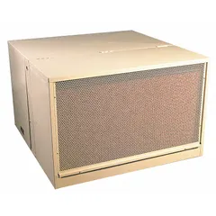 This evaporative cooler is designed for residential ducted installations, providing cooling through evaporation. It operates on 120V AC and includes a factory-installed drive package. The unit measures 27 1/4 in x 42 in x 47 in with a 3/4 hp motor.