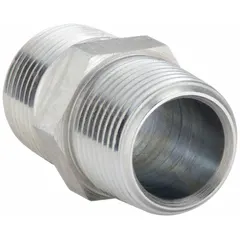 PARKER 2-1/2 FF-S is a threaded high-pressure pipe fitting with 2-1/2 in male NPT threads on both ends, rated for 1000 psi maximum operating pressure. It is used to connect two male NPT threaded pipes in a straight line for hydraulic, pneumatic, and fluid-handling systems.