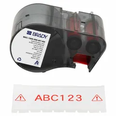 Vinyl, white gloss, indoor/outdoor continuous label roll cartridge, 1 1/2 in x 25 ft. Integrates label and ribbon for streamlined replacement. Compatible with M510 printer series. Used for asset tagging, cable marking, and general identification labeling.